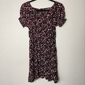 Ten Sixty Sherman Girls Animal Print Leopard Ruffle Hem Short Sleeve Dress XL